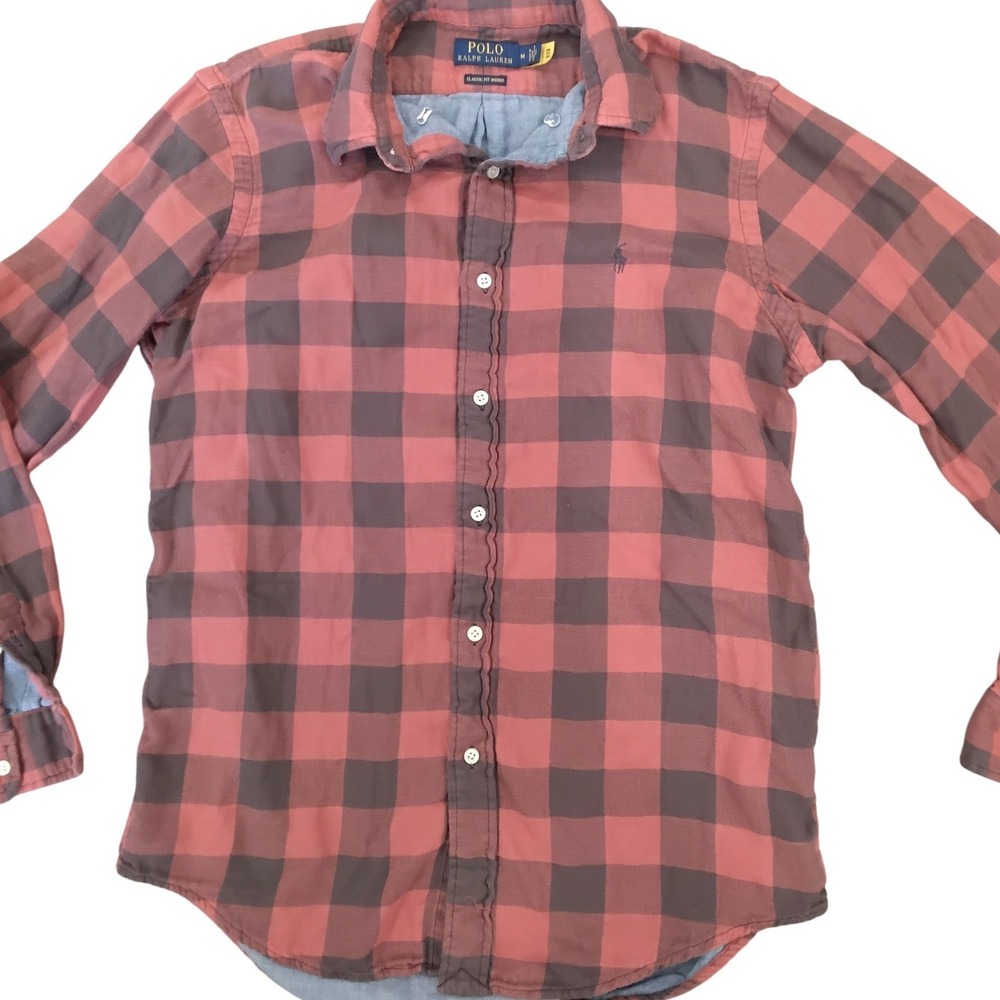 Polo Ralph Lauren Mens Classic Fit Indigo Buffalo Plaid Flannel Shirt Red Blue M